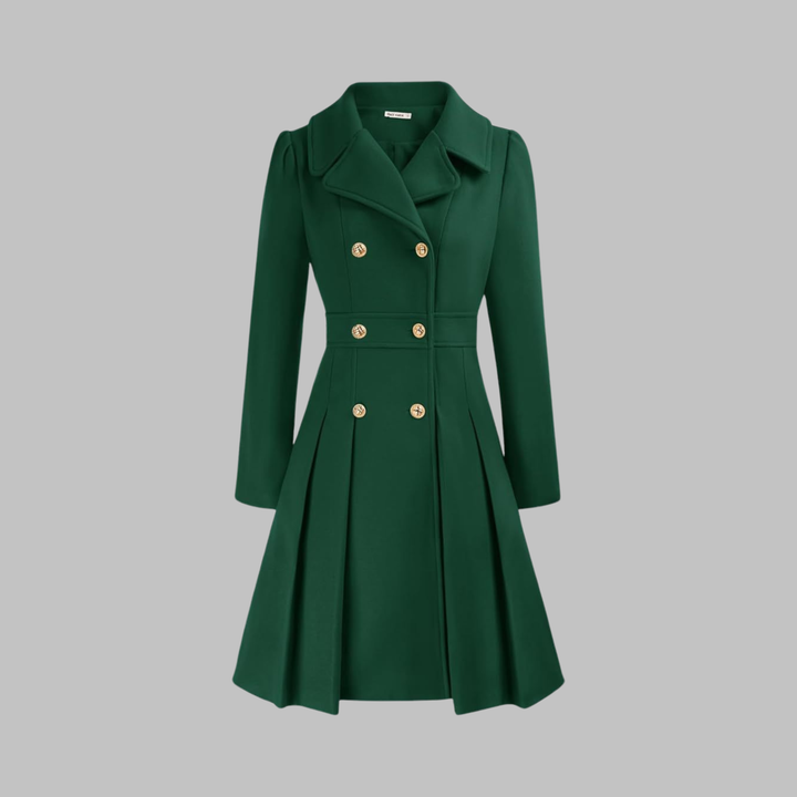 Isolde | Women's Pleated Skater Coat with Double-Breasted Buttons