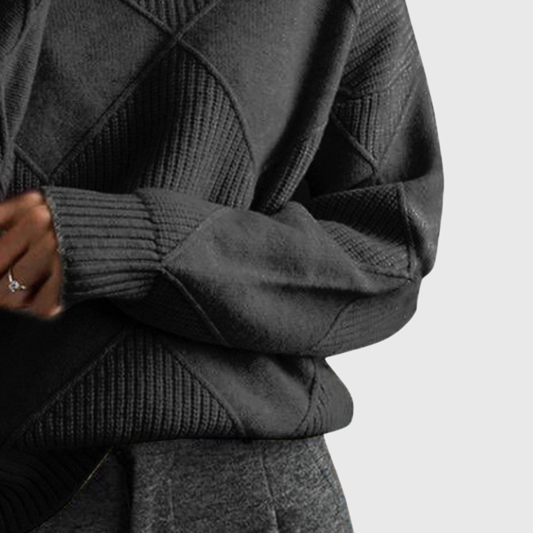 Beatrix | Women's Ribbed Roll Neck Sweater with Geometric Seaming