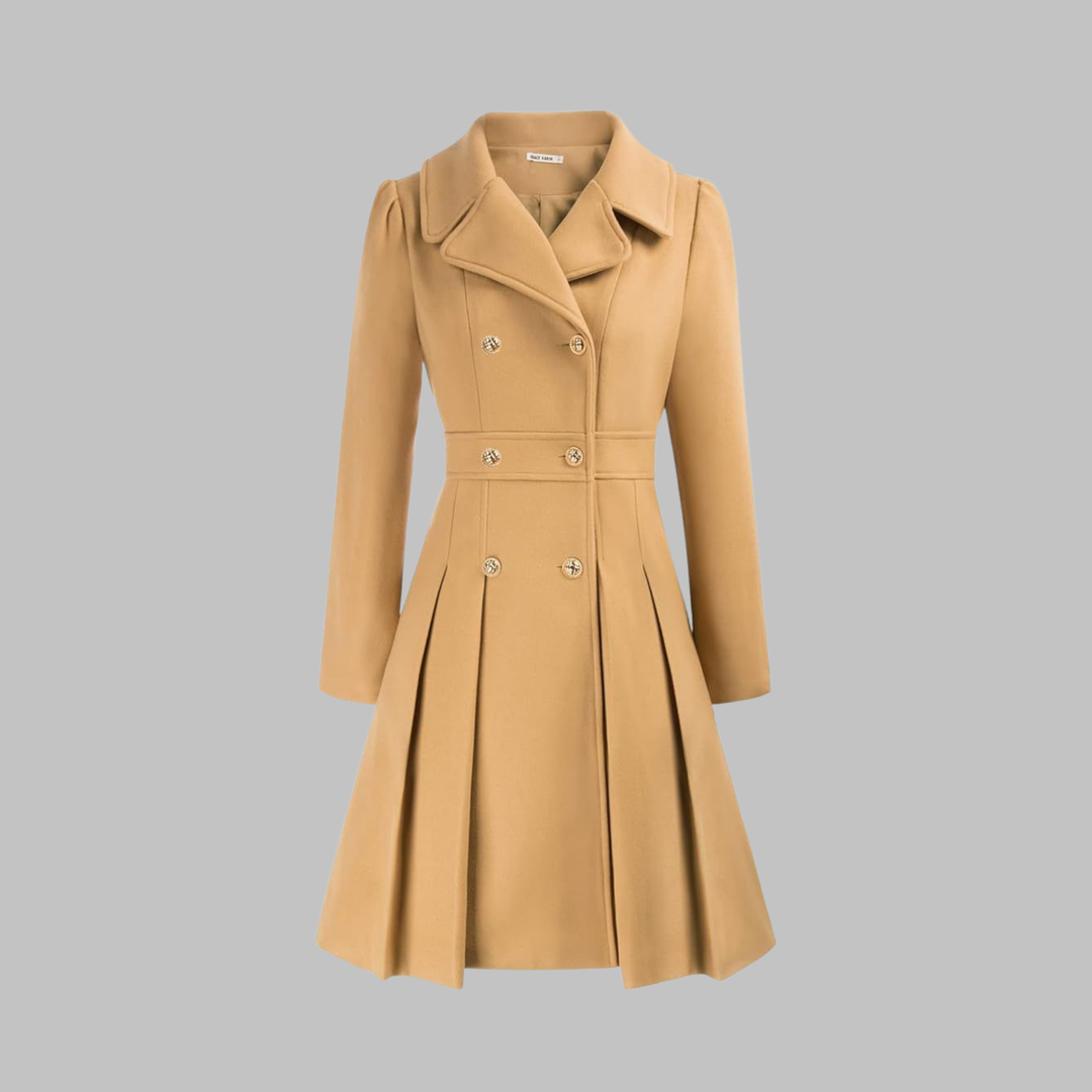 Isolde | Women's Pleated Skater Coat with Double-Breasted Buttons