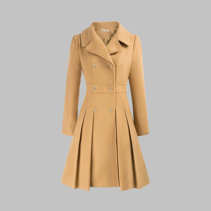 Isolde | Women's Pleated Skater Coat with Double-Breasted Buttons
