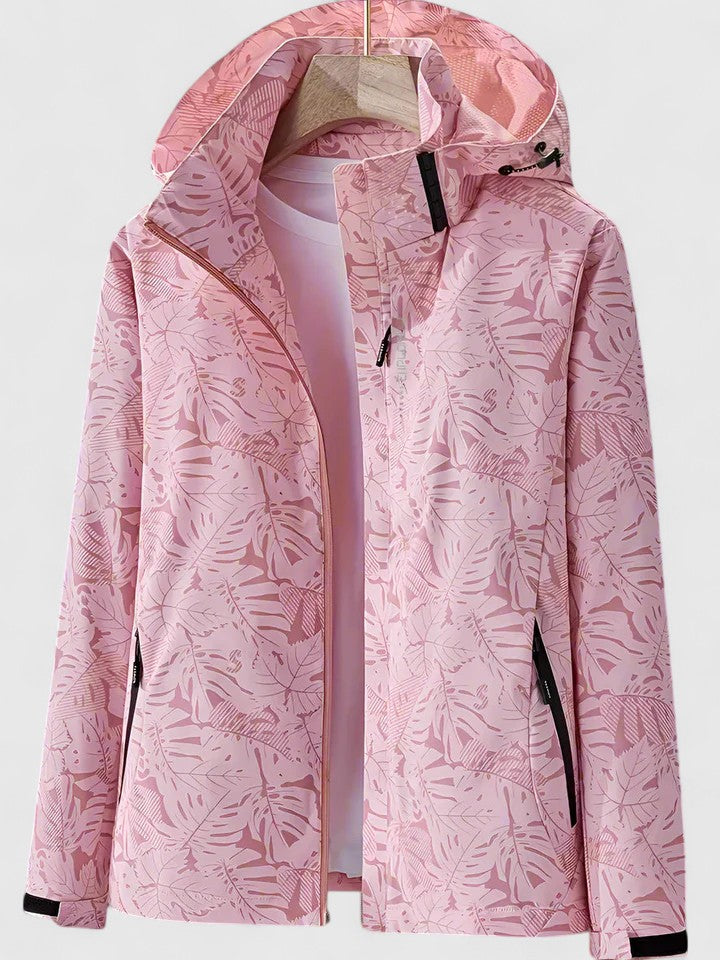 Marigold | Women's Waterproof Hooded Jacket in Tropical Leaf Print