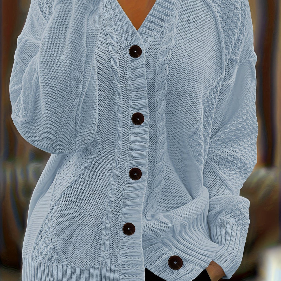 Camille | Women's Mixed-Stitch Cable Knit V-Neck Cardigan