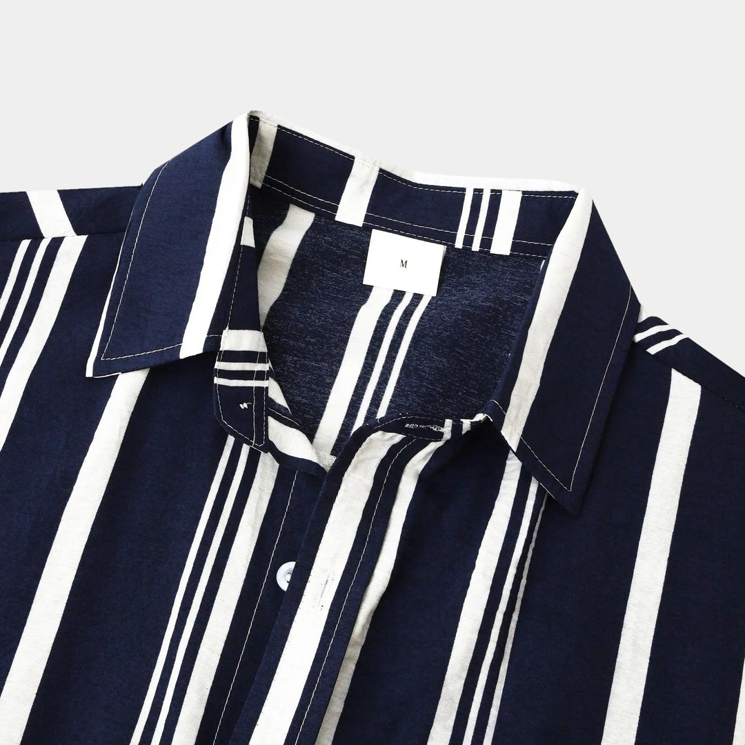 Vertical Stripe Short Sleeve Button Down Casual Shirt