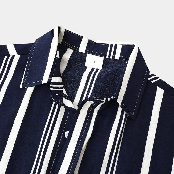 Vertical Stripe Short Sleeve Button Down Casual Shirt