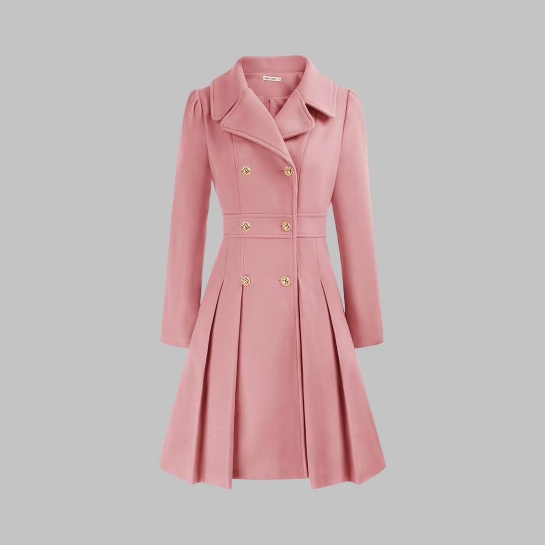 Isolde | Women's Pleated Skater Coat with Double-Breasted Buttons