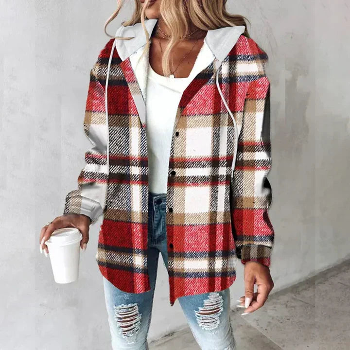 Harriet | Women's Plaid Button Front Jacket with Drawstring Hood
