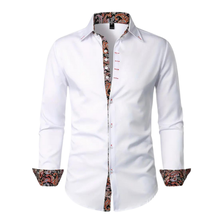 Paisley Contrast Trim Slim Fit Long Sleeve Dress Shirt