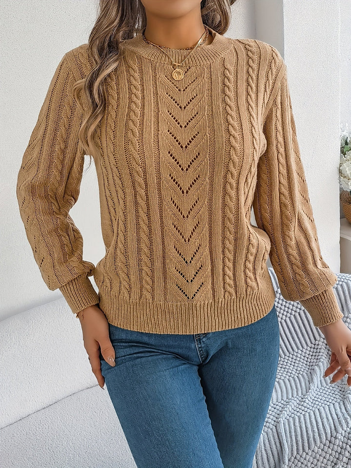 Dorothea | Women's Crew Neck Sweater in Textured Pointelle and Cable Knit