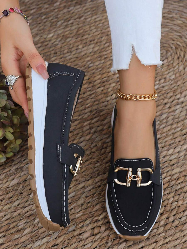 Gold Chain Platform Slip On Loafers Women