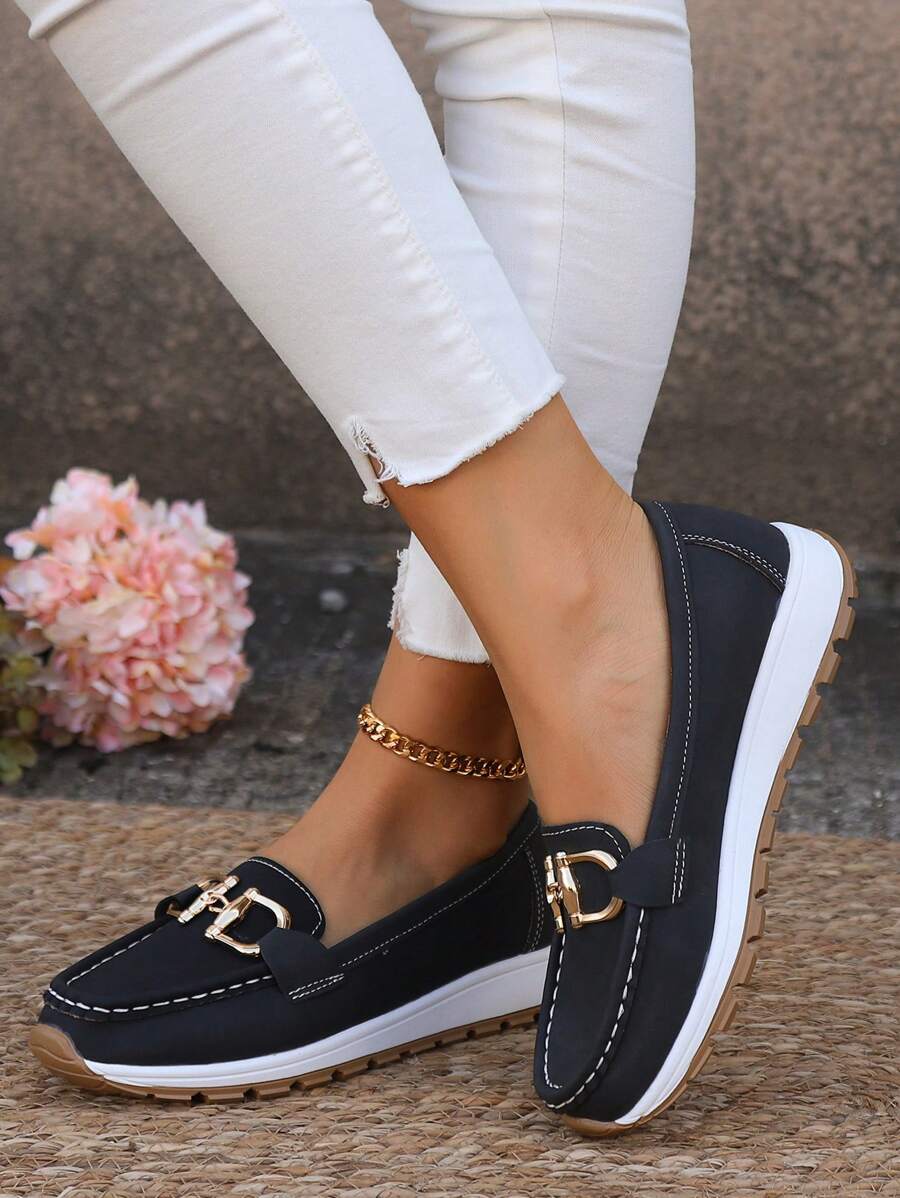 Gold Chain Platform Slip On Loafers Women