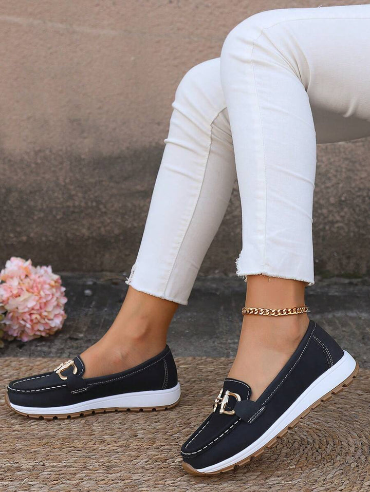 Gold Chain Platform Slip On Loafers Women