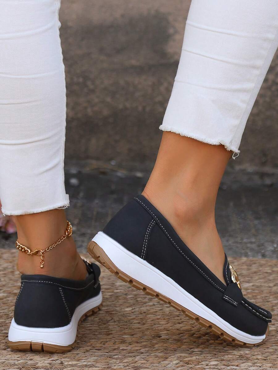 Gold Chain Platform Slip On Loafers Women