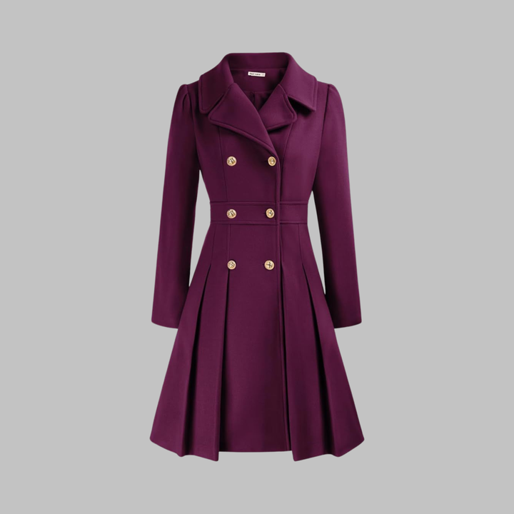 Isolde | Women's Pleated Skater Coat with Double-Breasted Buttons