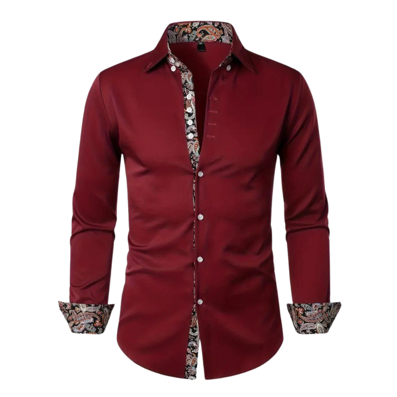 Paisley Contrast Trim Slim Fit Long Sleeve Dress Shirt