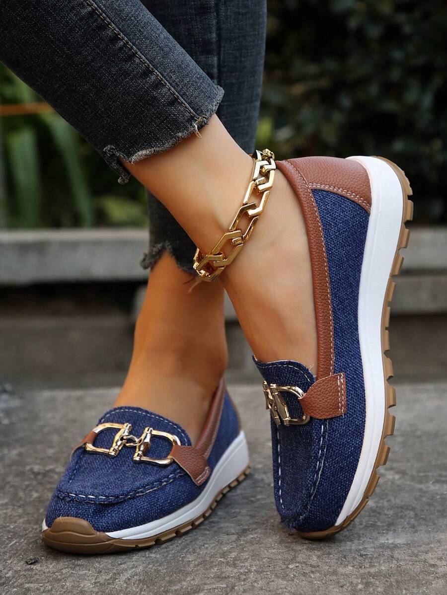 Gold Chain Platform Slip On Loafers Women