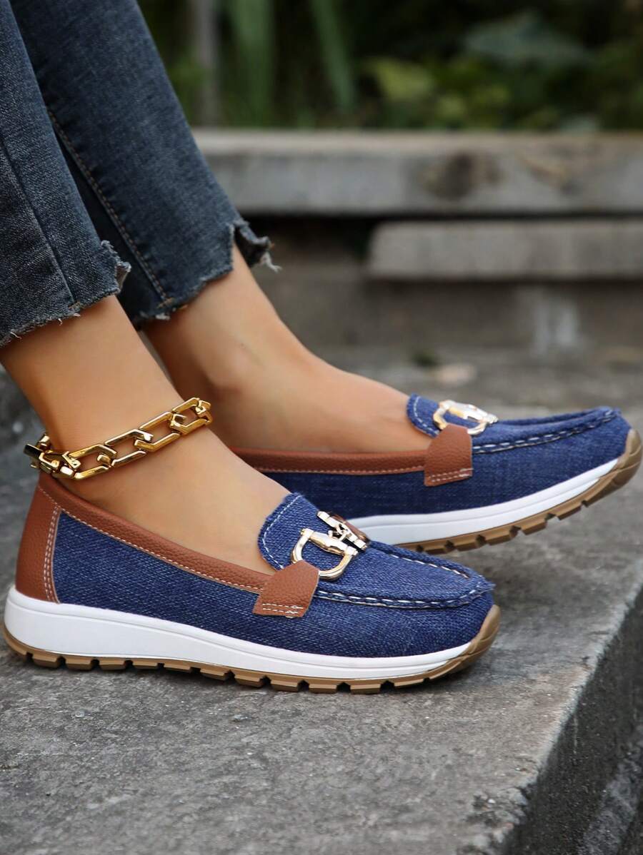 Gold Chain Platform Slip On Loafers Women