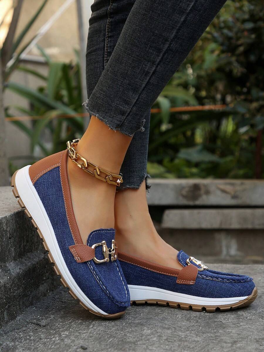 Gold Chain Platform Slip On Loafers Women