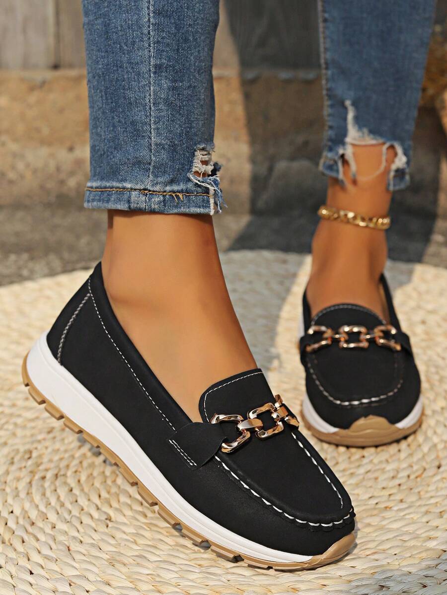 Gold Chain Platform Slip On Loafers Women