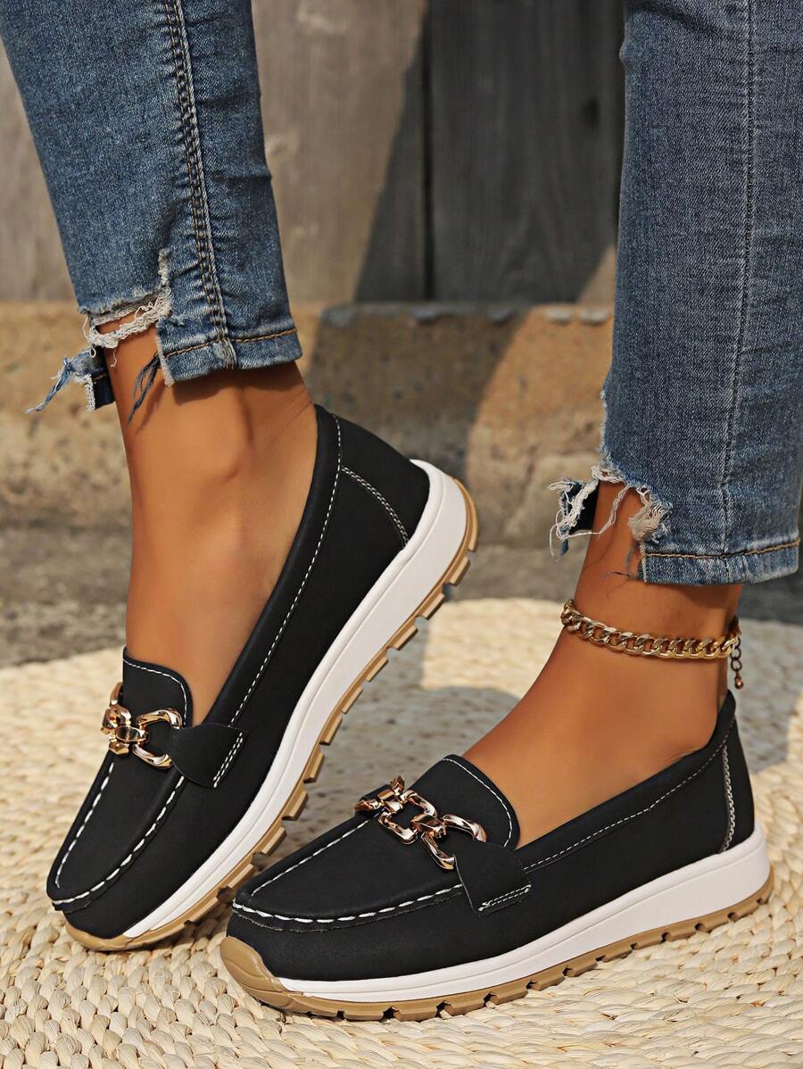 Gold Chain Platform Slip On Loafers Women
