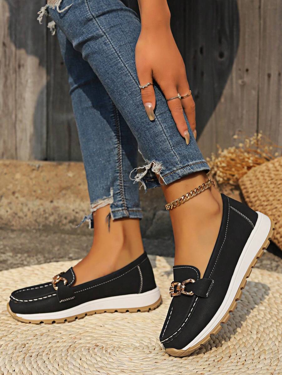 Gold Chain Platform Slip On Loafers Women