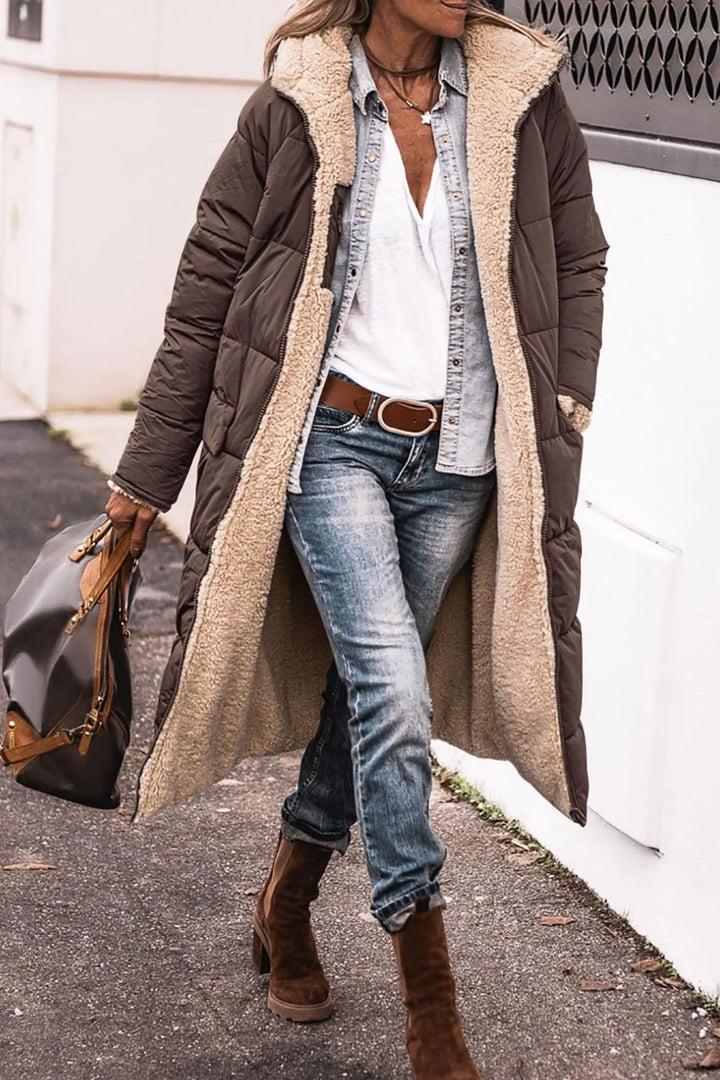 Rosalind | Women's Longline Puffer Coat with Reversible Sherpa Lining