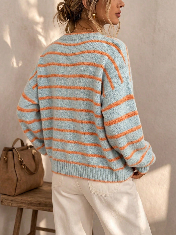 Daphne | Women's Oversized Striped Button Up Knit Cardigan