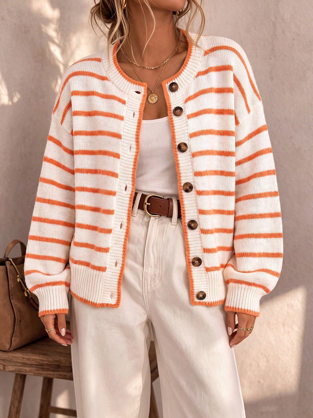 Daphne | Women's Oversized Striped Button Up Knit Cardigan
