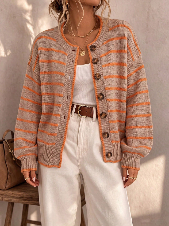 Daphne | Women's Oversized Striped Button Up Knit Cardigan