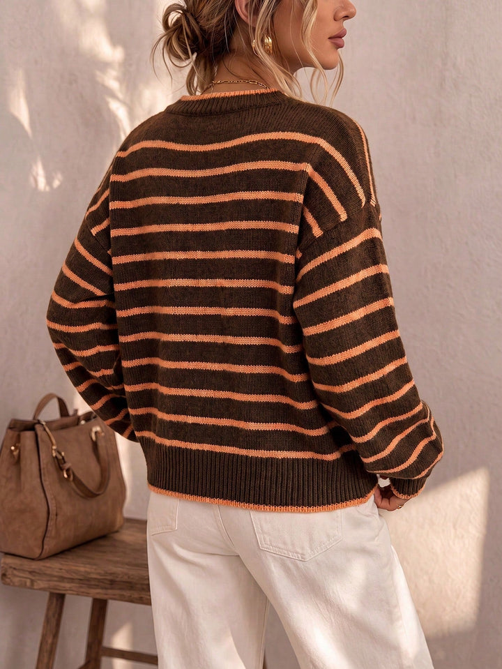 Daphne | Women's Oversized Striped Button Up Knit Cardigan