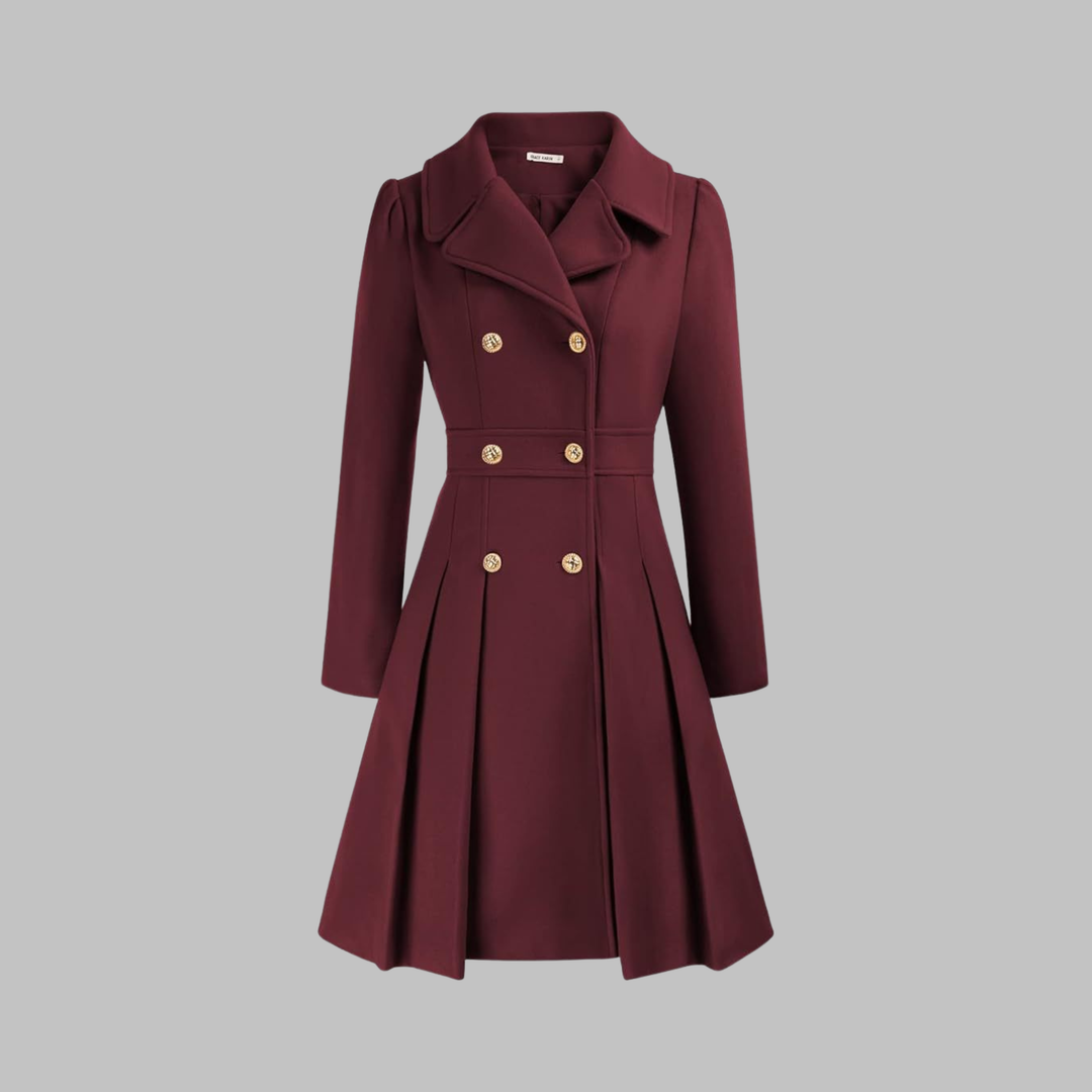Isolde | Women's Pleated Skater Coat with Double-Breasted Buttons