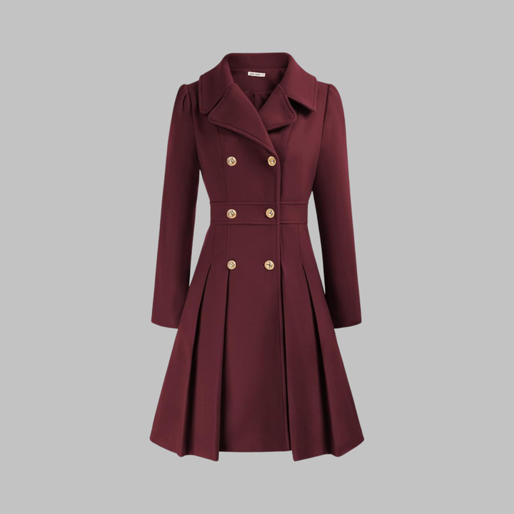 Isolde | Women's Pleated Skater Coat with Double-Breasted Buttons