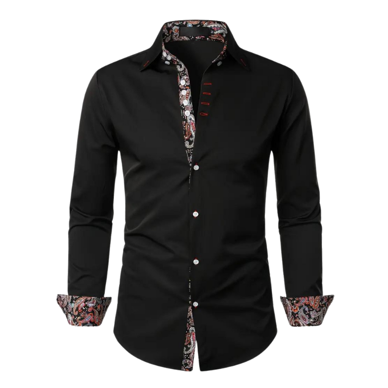 Paisley Contrast Trim Slim Fit Long Sleeve Dress Shirt