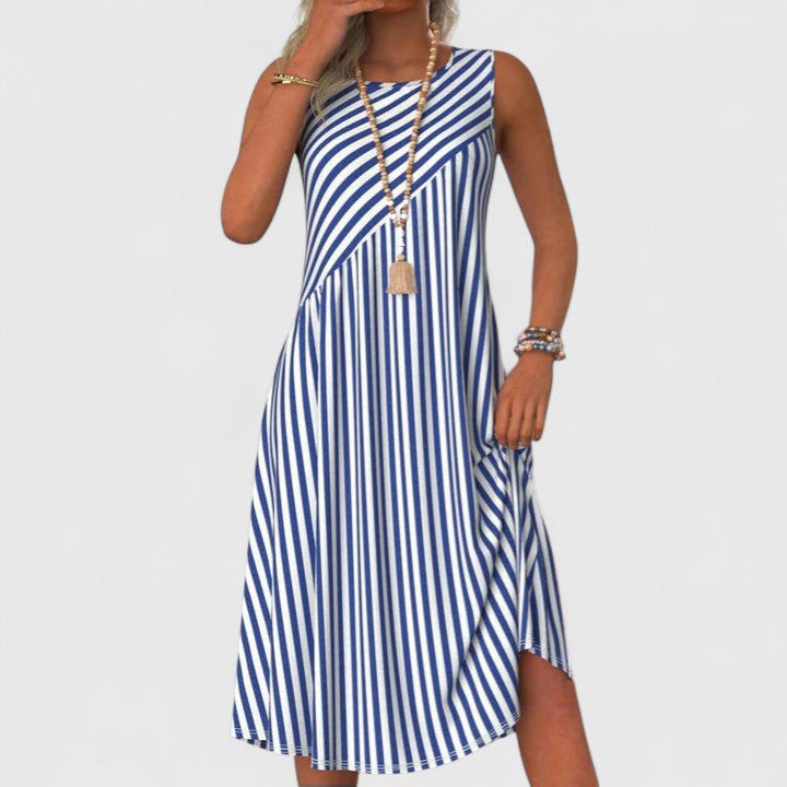 Sleeveless Loose Fit Striped Midi Dress