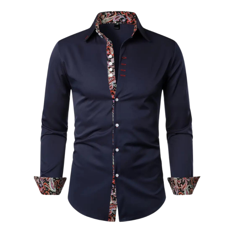 Paisley Contrast Trim Slim Fit Long Sleeve Dress Shirt
