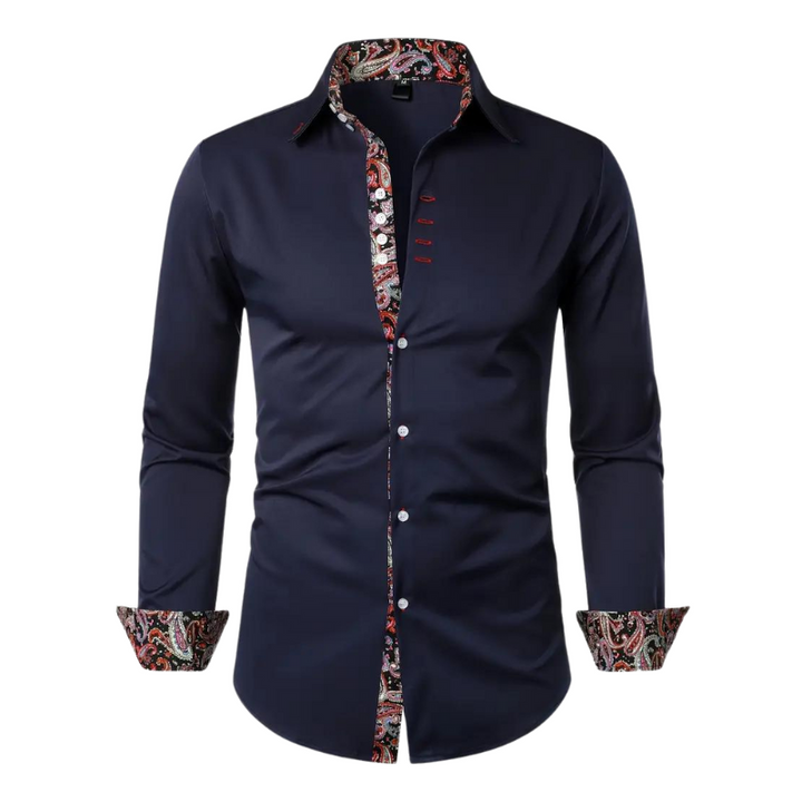 Paisley Contrast Trim Slim Fit Long Sleeve Dress Shirt