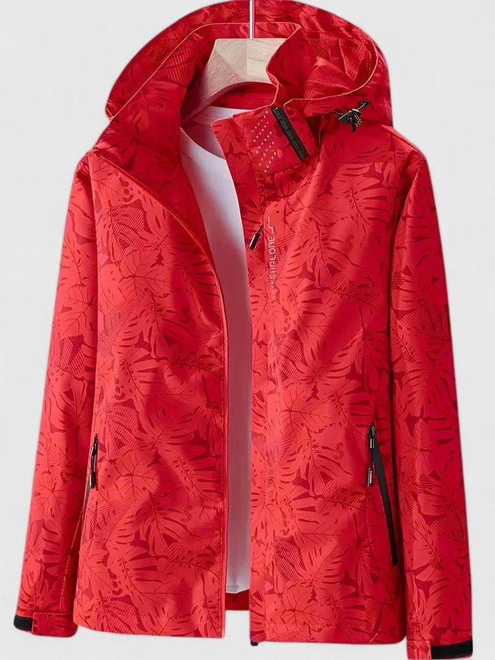 Marigold | Women's Waterproof Hooded Jacket in Tropical Leaf Print