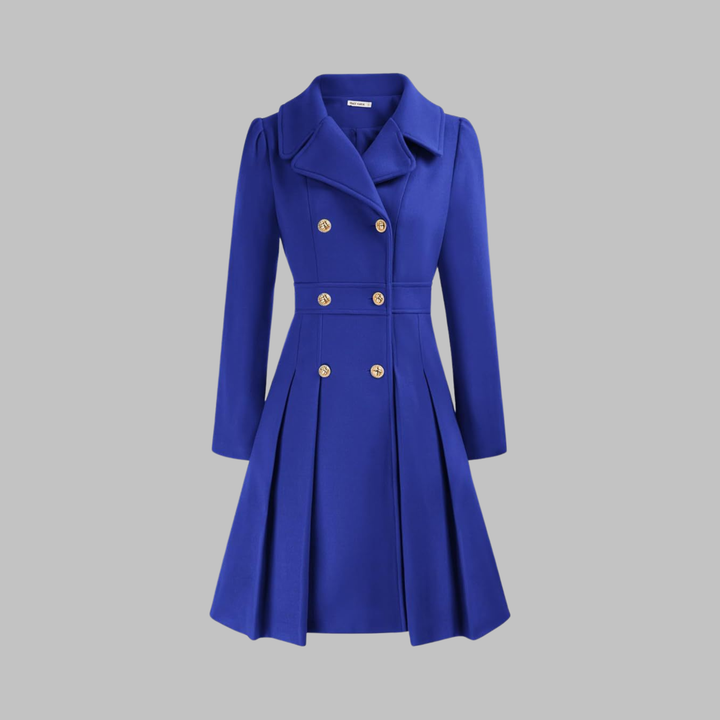 Isolde | Women's Pleated Skater Coat with Double-Breasted Buttons
