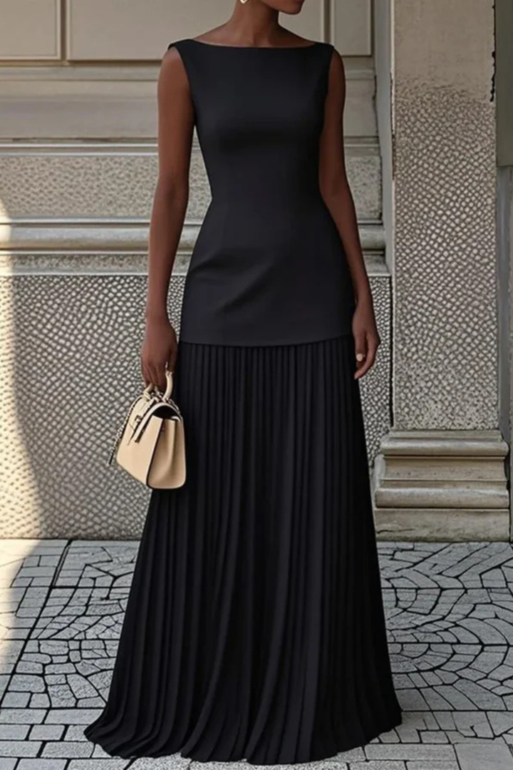 Elegant Pleated Maxi Dress - Formal Evening Gown