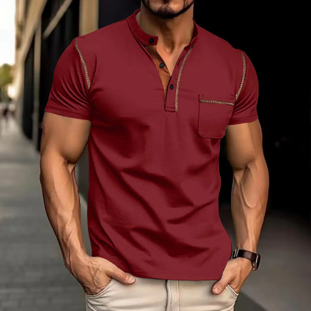 Contrast Trim Chest Pocket Slim Fit Short Sleeve Polo Shirt