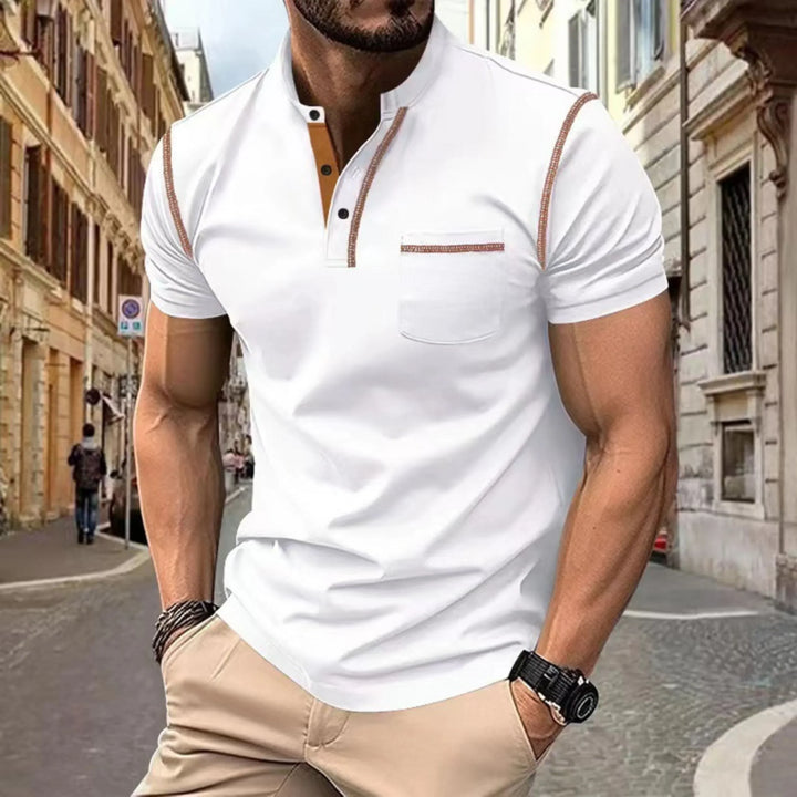 Contrast Trim Chest Pocket Slim Fit Short Sleeve Polo Shirt