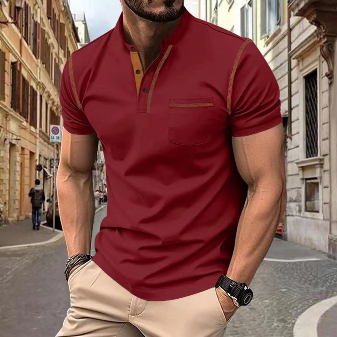 Contrast Trim Chest Pocket Slim Fit Short Sleeve Polo Shirt