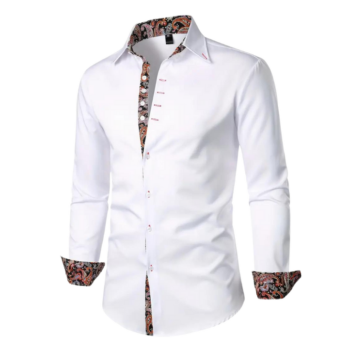 Paisley Contrast Trim Slim Fit Long Sleeve Dress Shirt