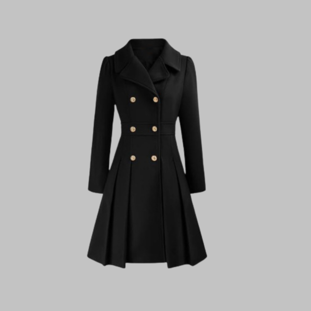 Isolde | Women's Pleated Skater Coat with Double-Breasted Buttons