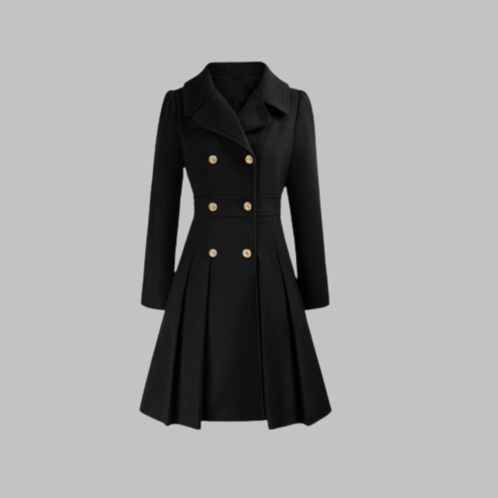 Isolde | Women's Pleated Skater Coat with Double-Breasted Buttons