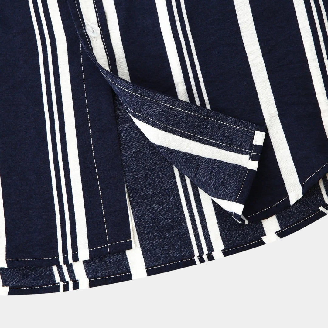 Vertical Stripe Short Sleeve Button Down Casual Shirt