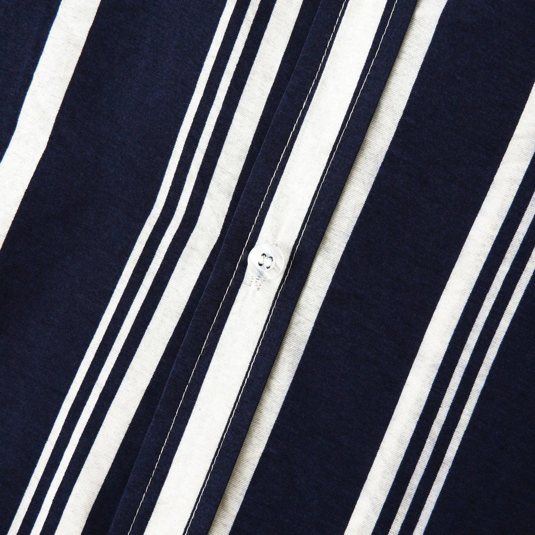 Vertical Stripe Short Sleeve Button Down Casual Shirt