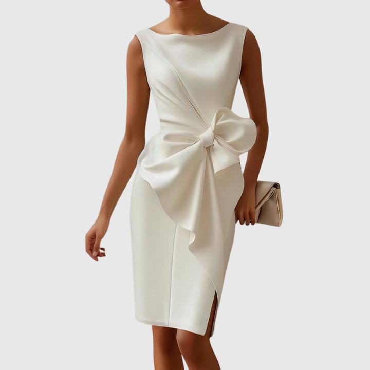 Elegant Bow Detail Bodycon Midi Cocktail Evening Dress