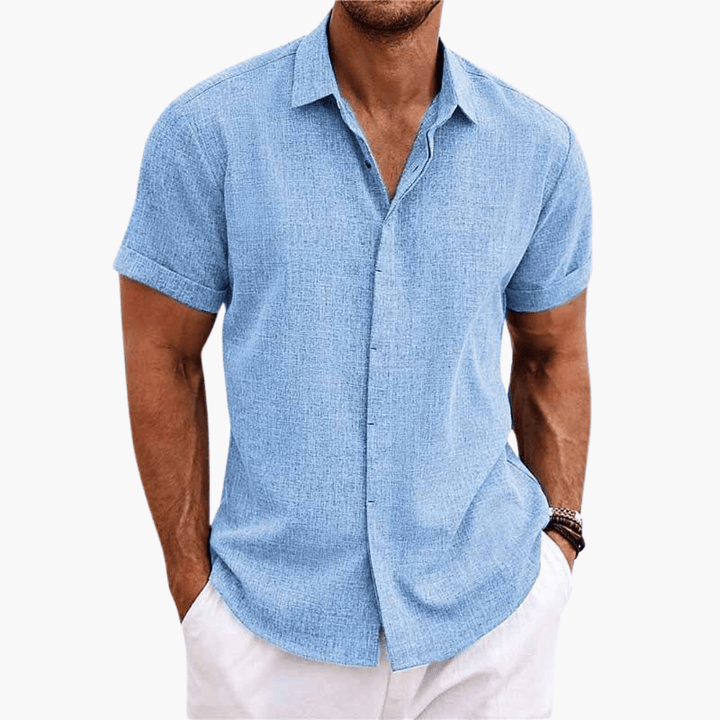 Short Sleeve Linen Button Down Casual Shirt Men