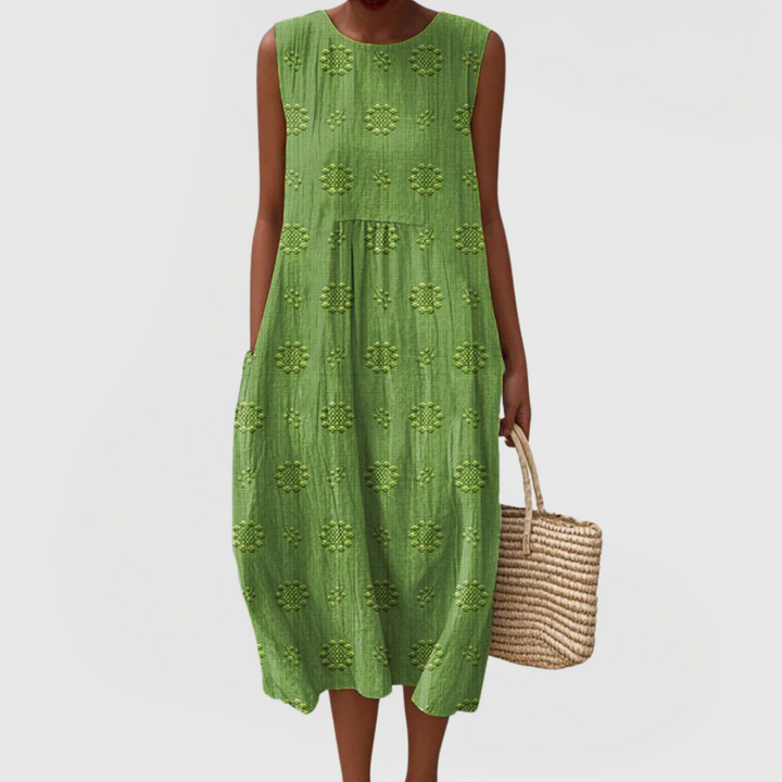 Loose Fit Sleeveless Midi Summer Dress With Pockets