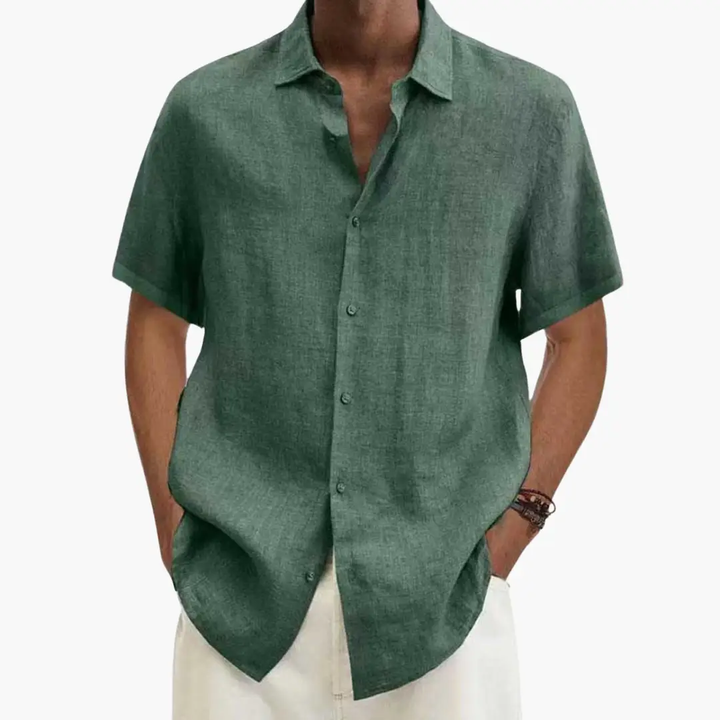 Point Collar Button Through Relaxed Fit Short Sleeve Linen Shirt